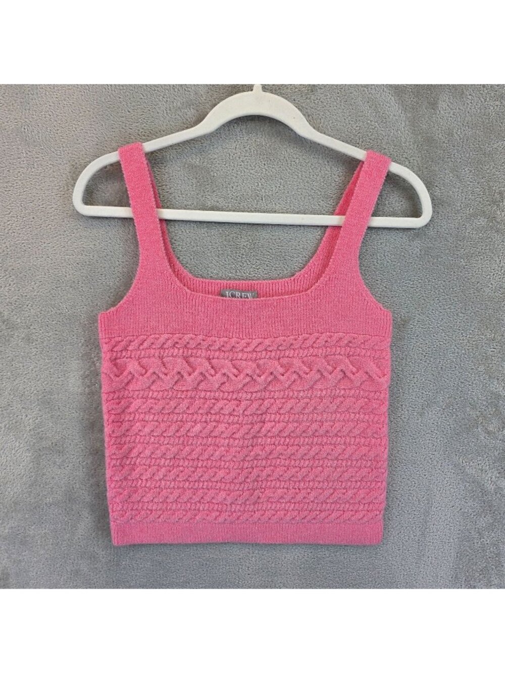 J.Crew Tank Top Womens L Pink Square Neck Cable Sweater Knit Alpaca Blend